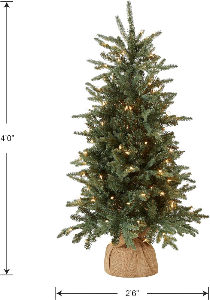 Pre-Lit Artificial Mini Christmas Tree Includes Small Lights Burlap-4 Ft