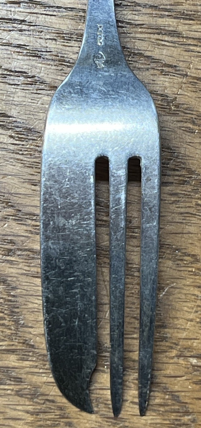 American Coin Silver Old Style 3 Tine Engraved Pickle Fork James Watts Phila