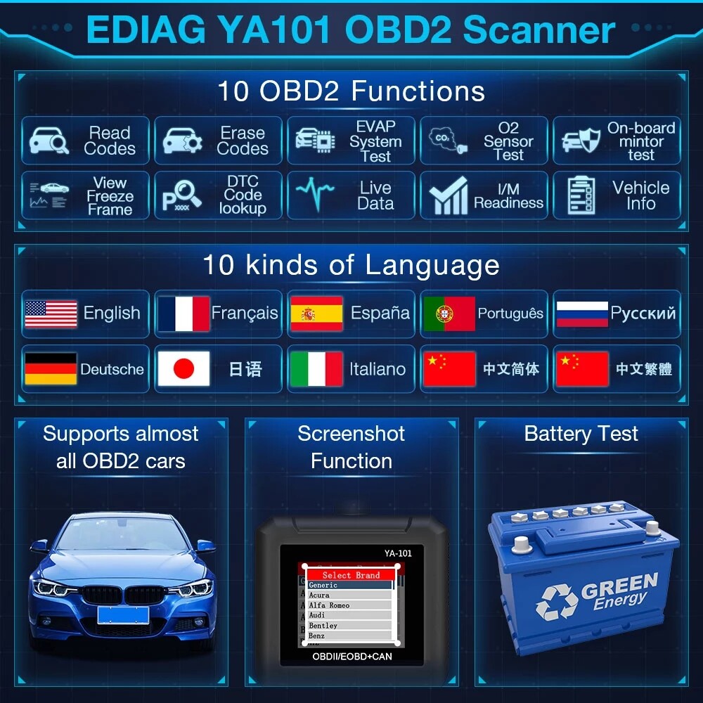 Automotive OBD2 Diagnostic Scanner Car Check Engine Light Tool OBD Code Reader
