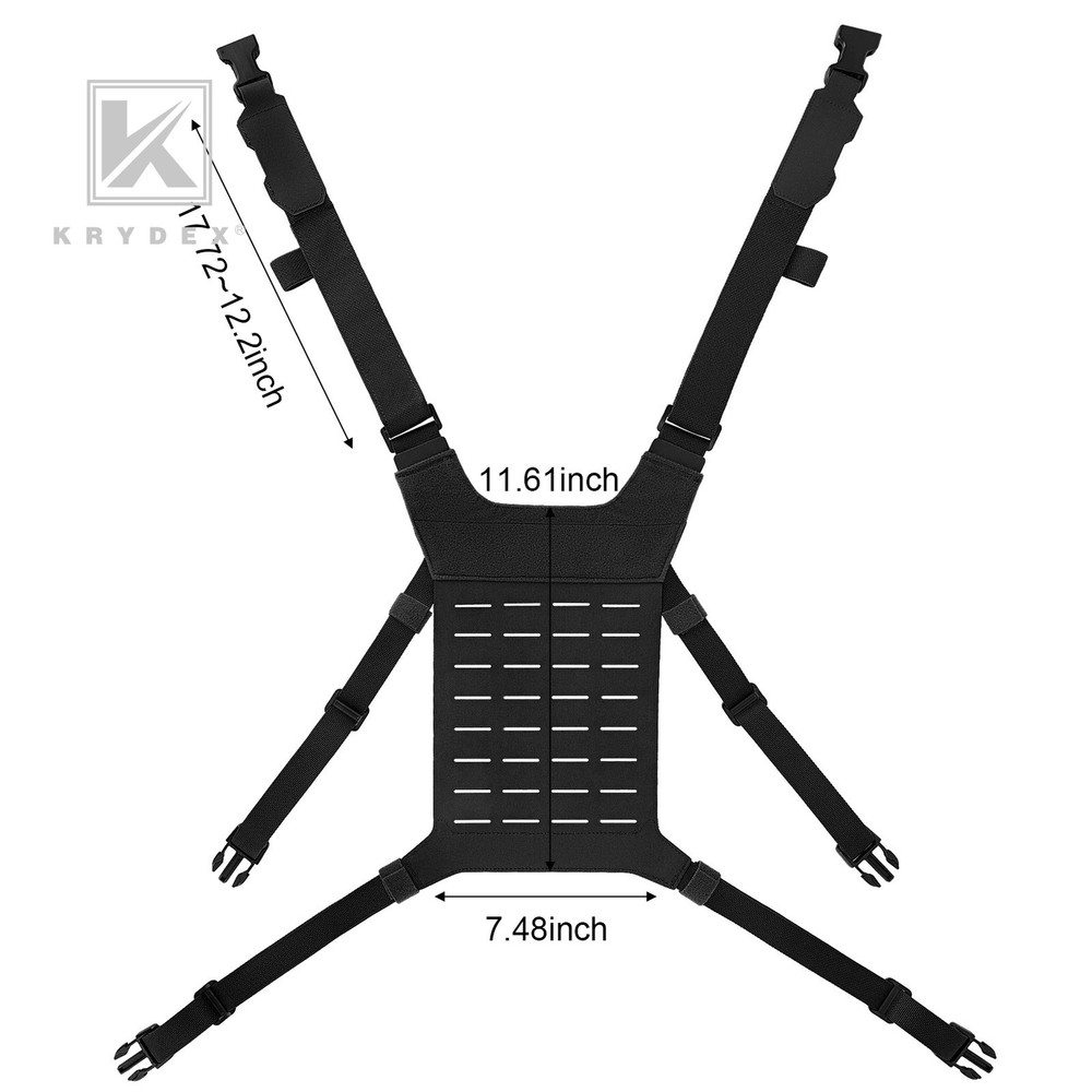 Krydex Tactical Chest Rig Shoulder Strap with Back MOLLE Panel Harness Vest BK