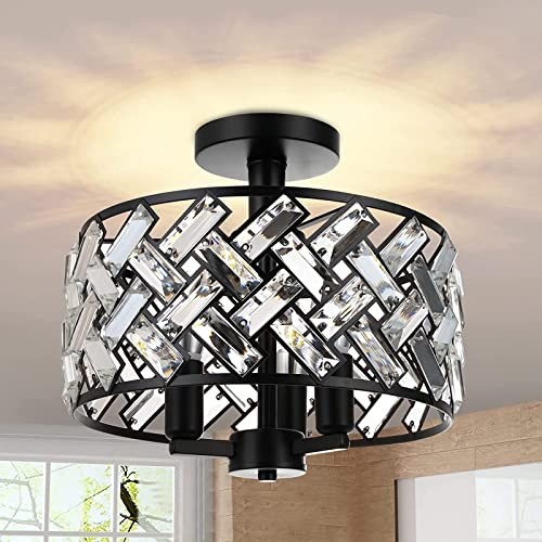 Semi Flush Mount Ceiling Light - 3-Light Crystal 11.81 inch Ceiling Light