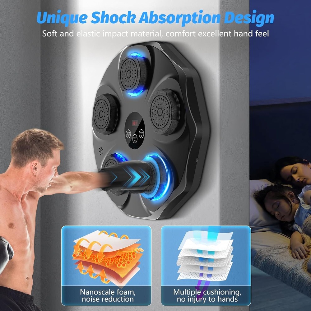 Music Boxing Machine, Interactive Punching Trainer with Large, Black