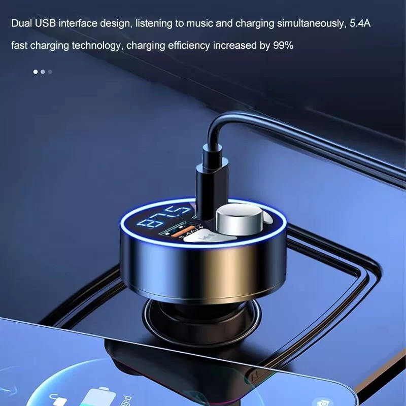 FM Transmitter Bluetooth 5.0 MP3 USB MP3 Car Charger Cigarette Lighter