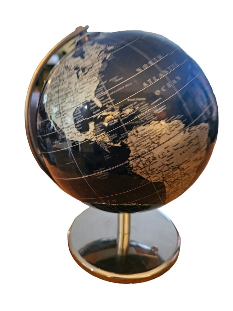 Full Circle Vision Desktop World Globe 8" Full Height 11" Chrome Base Decor