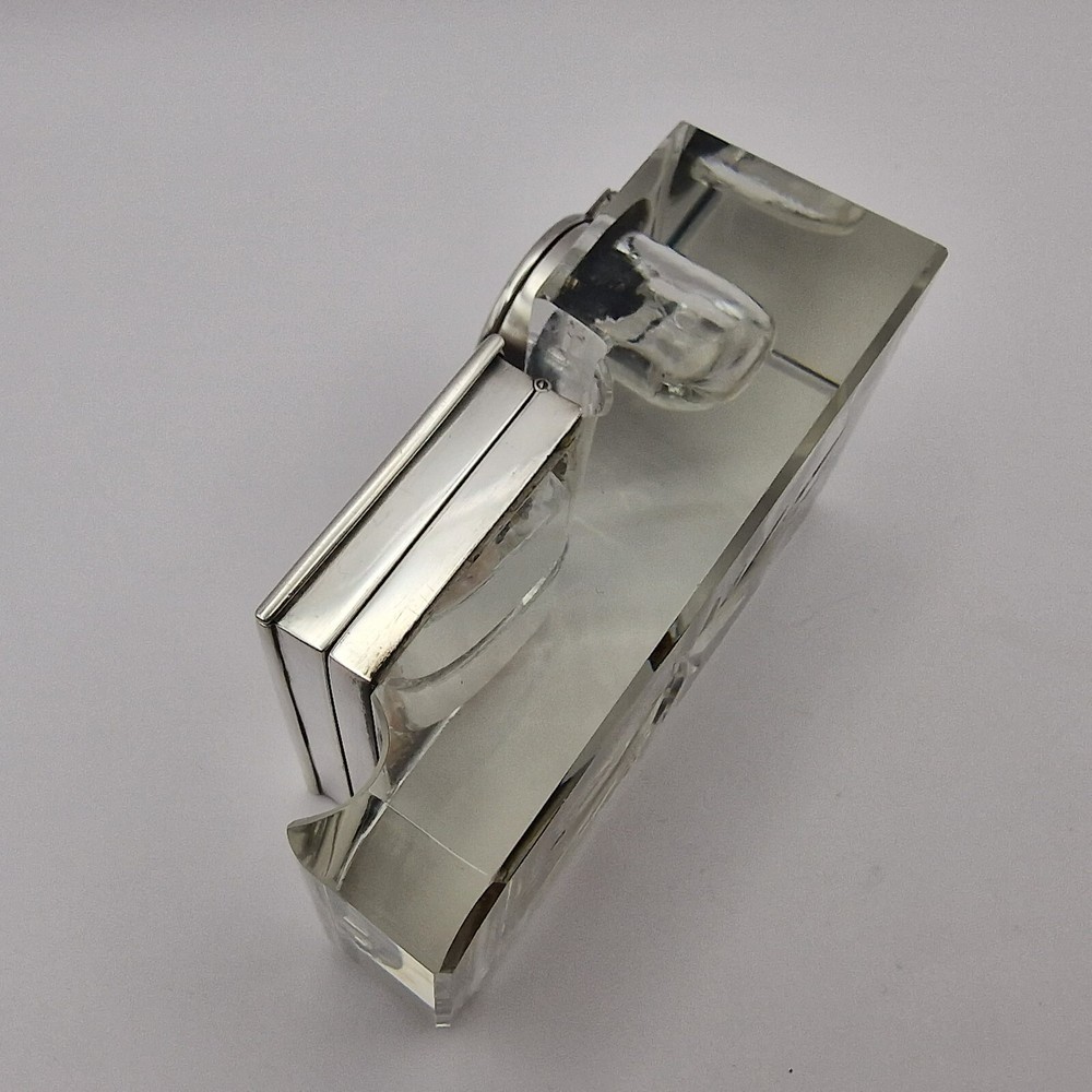 Antique Edwardian Solid Silver Mounted Glass Inkwell, Stamp Box & Pen Rest