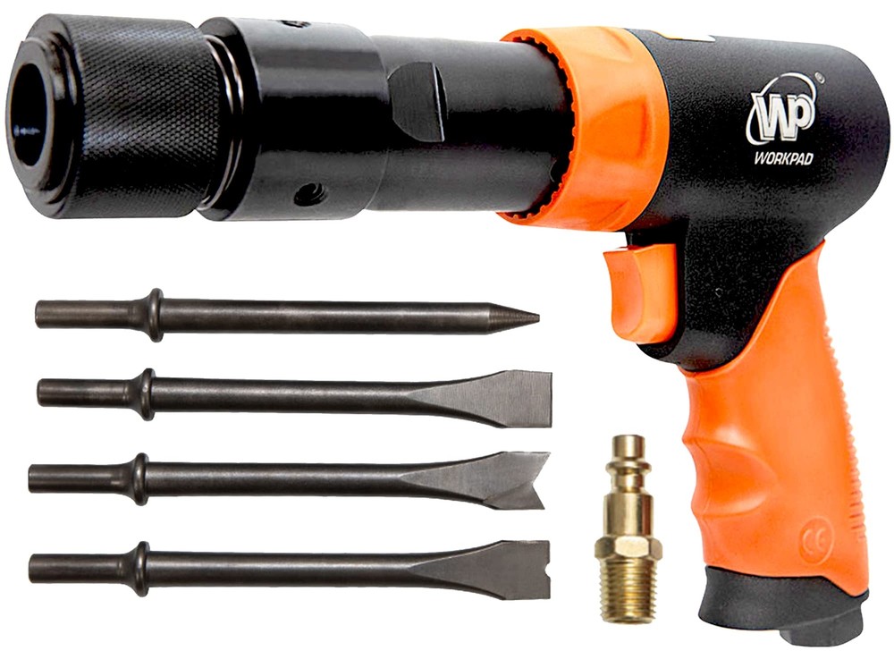 Workpad 190mm Long Barrel Air Hammer With Quick Change Chisel Retainer And 4piec