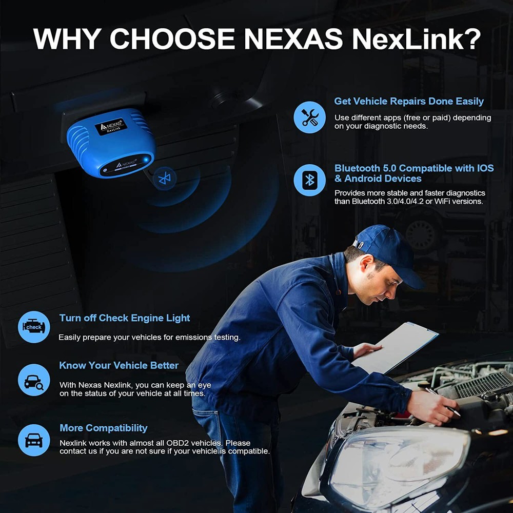NEXAS NexLink Car Bluetooth OBD2 Scanner Auto Diagnostic Tool for IOS Android
