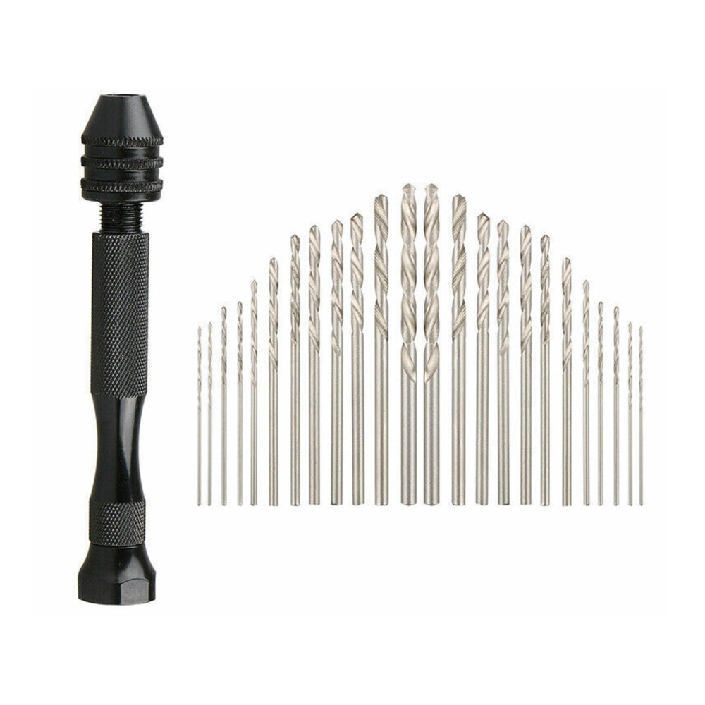 26pcs Mini Micro Hand Drill Bits Small Manual Keyless Chuck Pin Vise Rotary Tool