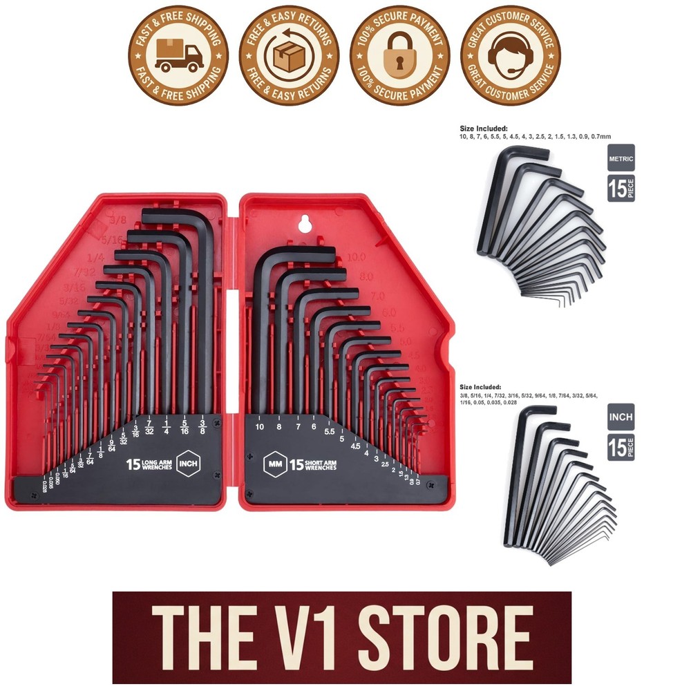 Comprehensive 30-Piece SAE/Metric Hex Key Set with L Shape Design & Storage Case