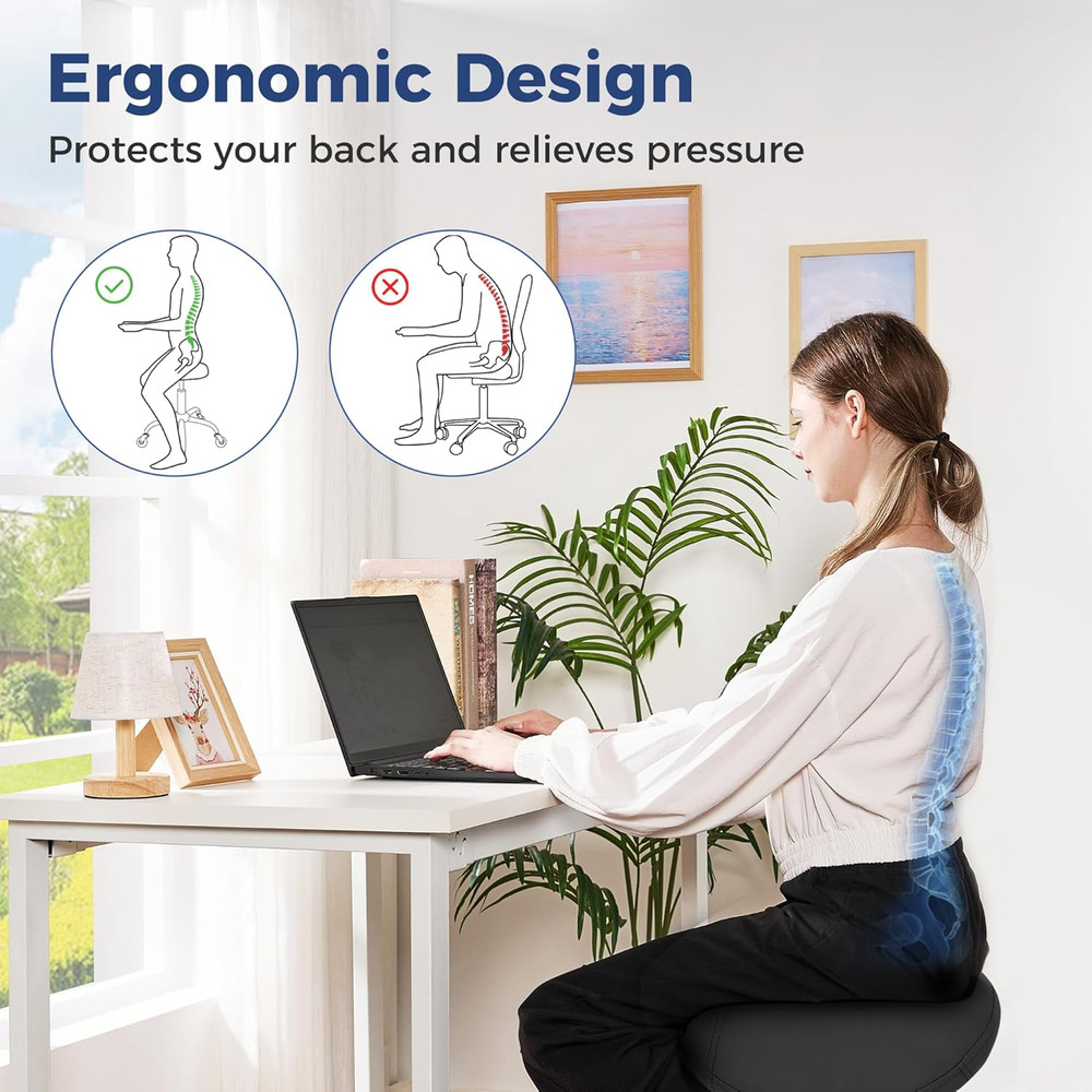 Saddle Stool with Wheels Ergonomic Swivel Adjustable Rolling Stool with PU Leath