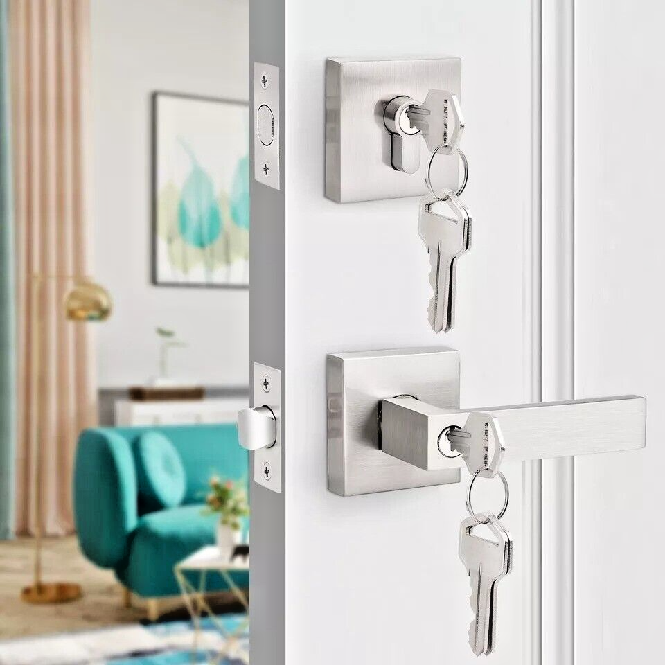 Exterior Entry Door Handle Lock Sets Square Keyed alike Deadbolts (Two Sets)