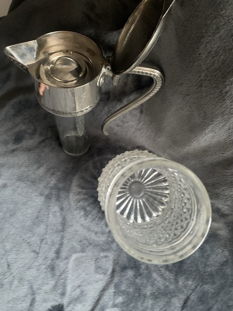 Victorian Silverplate Glass Pitcher Diamond Pattern Antique
