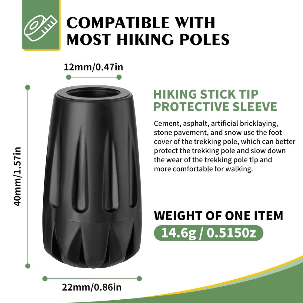 Durable Replacement Rubber Tips for Trekking Poles - Universal Black