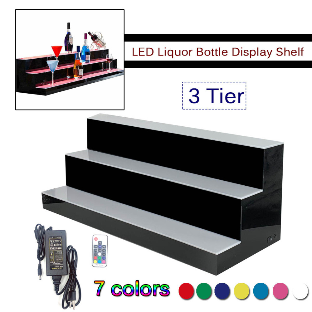 31in 3-Tier 7 Colored LED Back Bar Liquor Display Bar Wine Bottle Display Stands