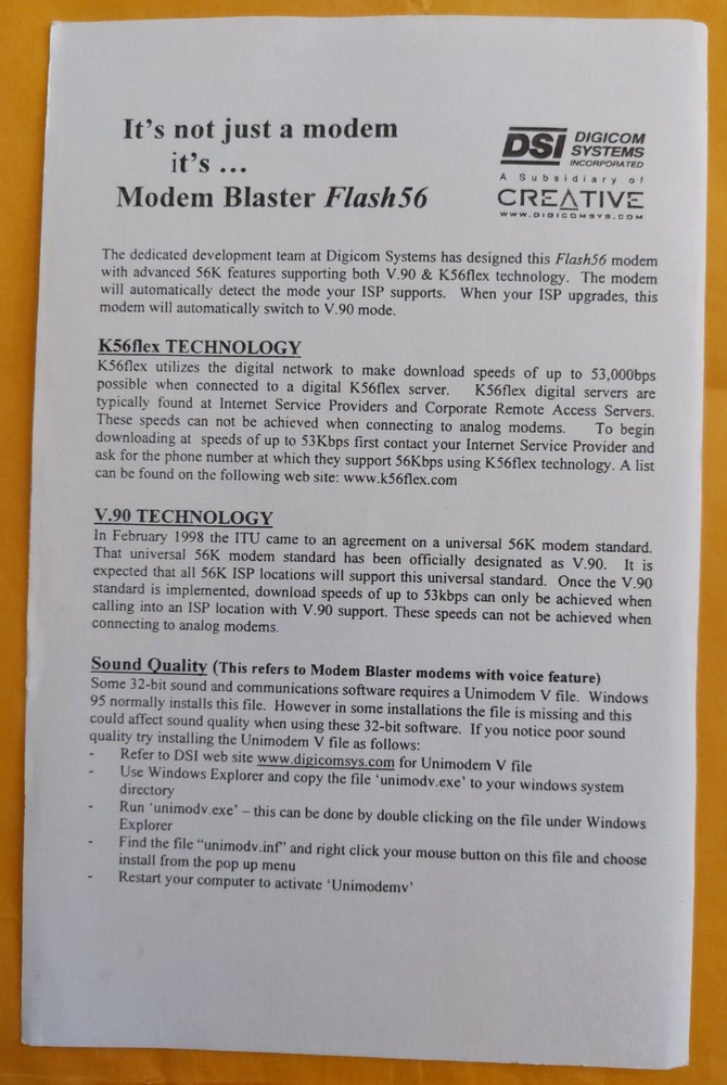 Creative Labs Modem Blaster Di5630 PCI MODEM