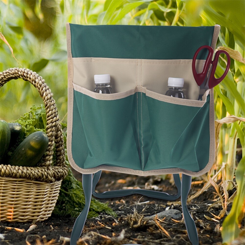 Dual Function Folding Garden Kneeler Stool with Tool Bag and Soft Cushion Pad