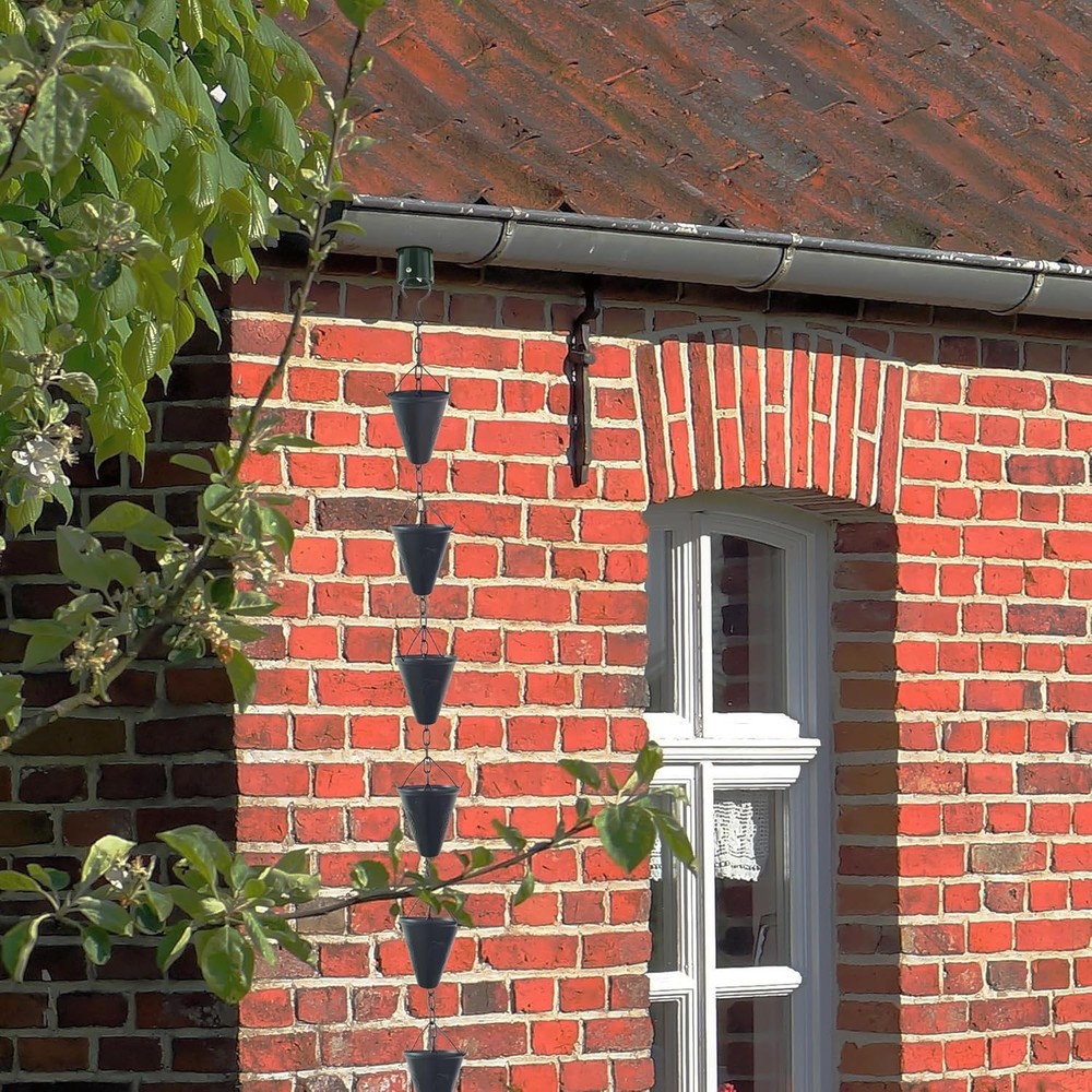 8.5FT Cone Iron Rain Chains Gutter & Rain Barrel Rust-Resistant Plated Garden