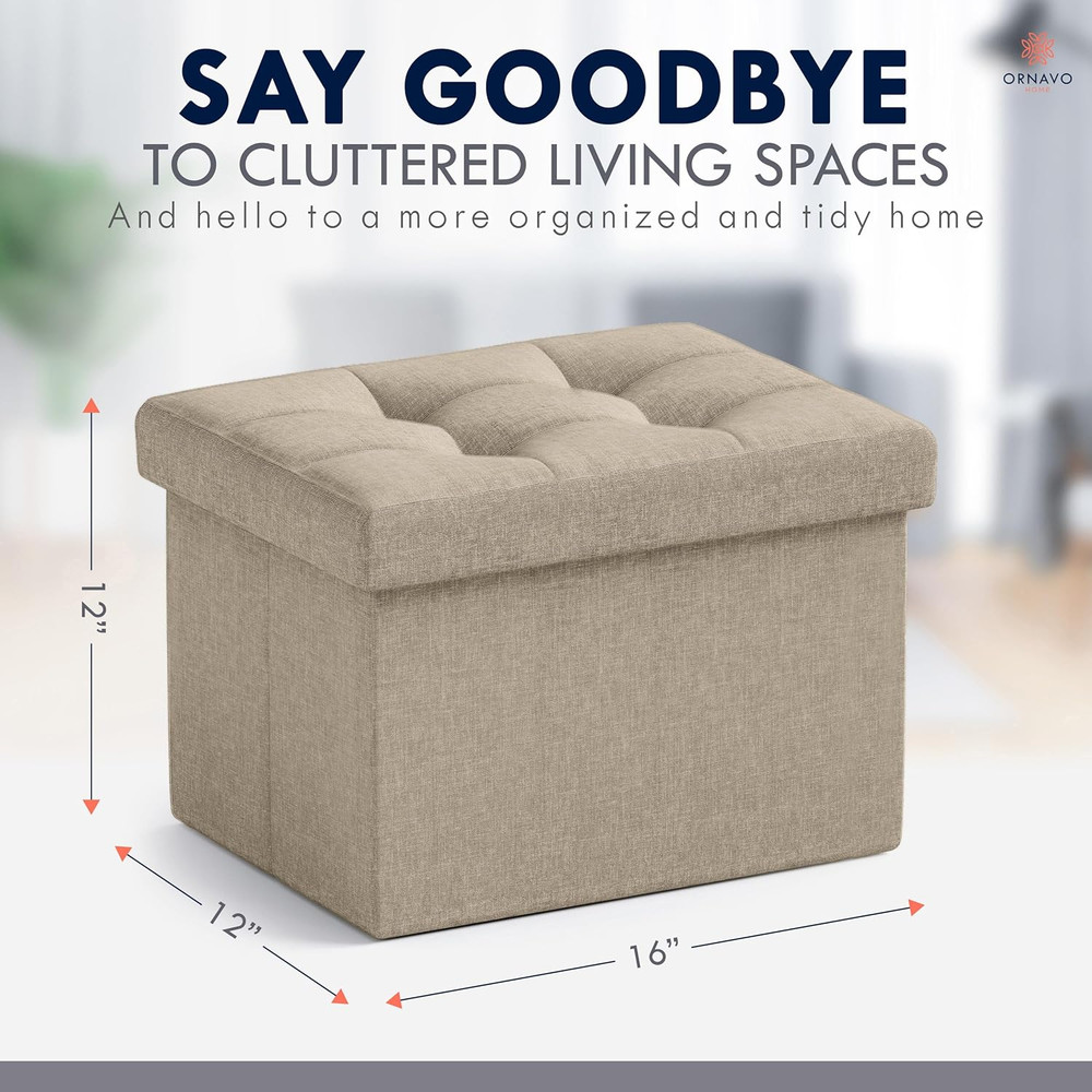 Small Storage Ottoman Foldable Collapsible Rectangle Linen Ottoman Foot Rest Sto