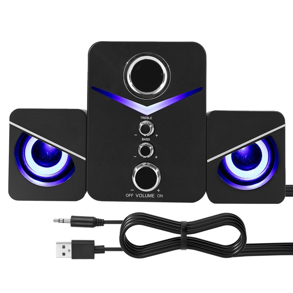 Computer Speakers Wired USB Stereo Deep Bass Subwoofer for Desktop Laptop PC