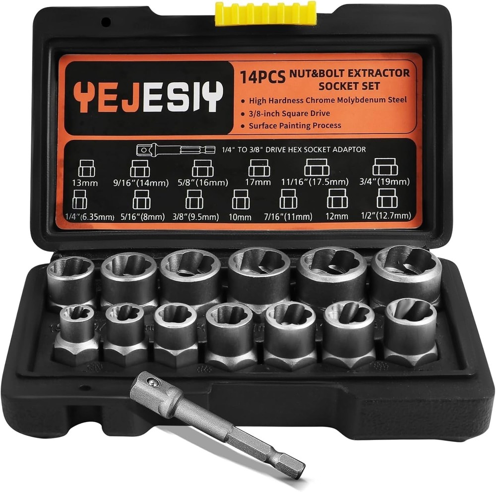 Bolt Extractor Set 14-Piece Stripped Bolt Extractor Socket Set with Storage Case