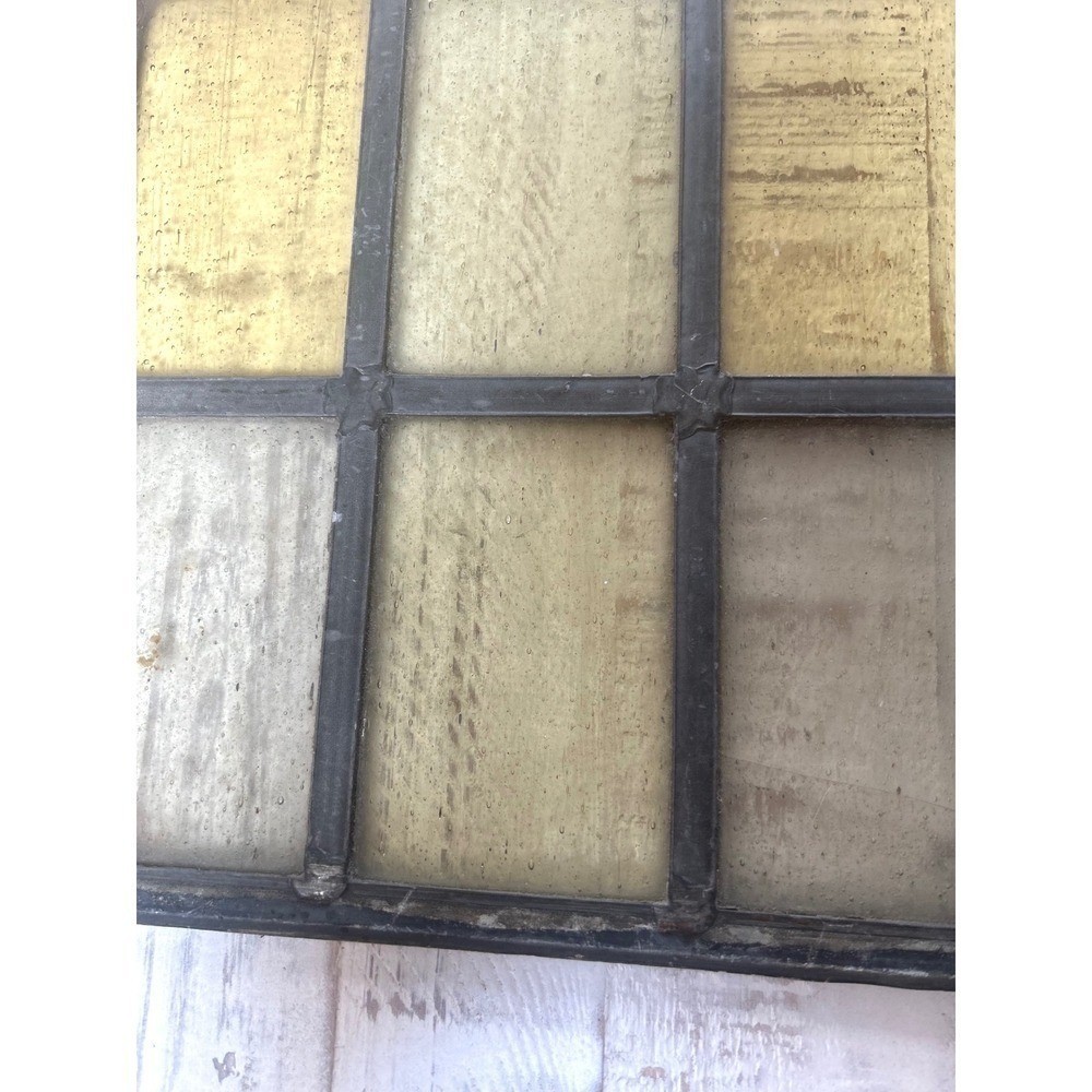 Antique Stained Glass Window Pane Panel 9 Section Primitive Rustic Decor