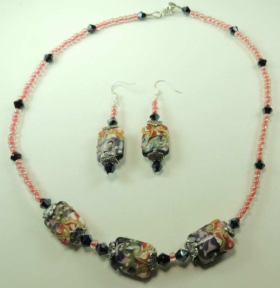 Statement Lampwork Crystal Necklace & Earring Set Handmade