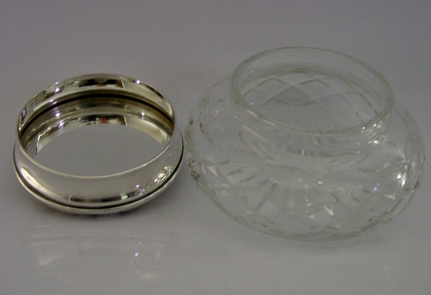 LARGE STERLING SILVER CUT GLASS POT JAR ENGLISH 1979 THE GREEN MAN