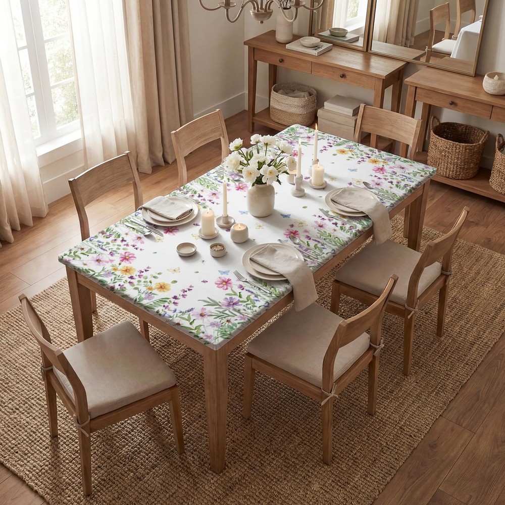 Spring Fitted Tablecloth 72 x 30 Inch Rectangular, Spring Daisy Floral Flower...