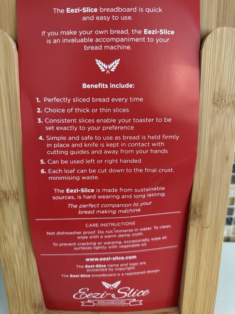 Eezi-Slice Breadboard Bread Slicer, Bamboo, Double Sided Thick/Thin NWT