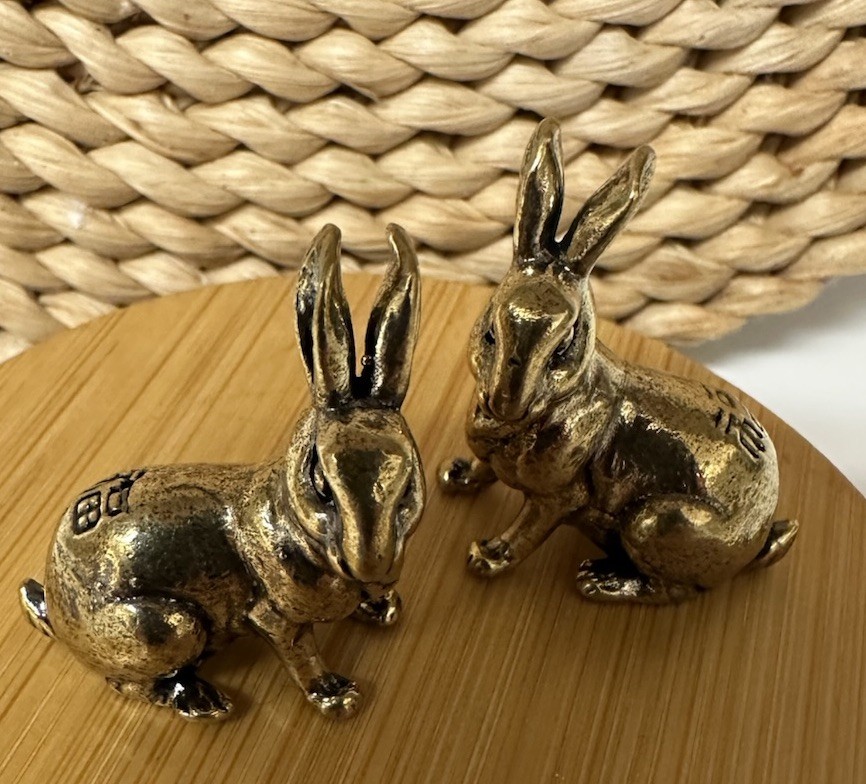 Brass Rabbit Figurine Small Bunnies 1” Mini Easter Basket Shelf Sitters