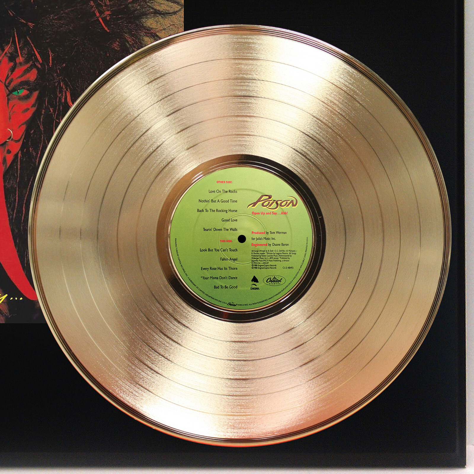 Poison - Open Up And Say Ah Gold LP Record Plaque Display
