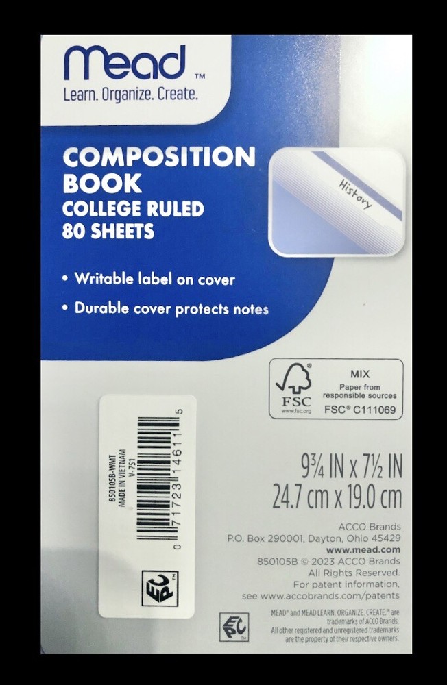 2 Pack Mead Composition Premium Notebook print Deco Cover Durable, College Ruled