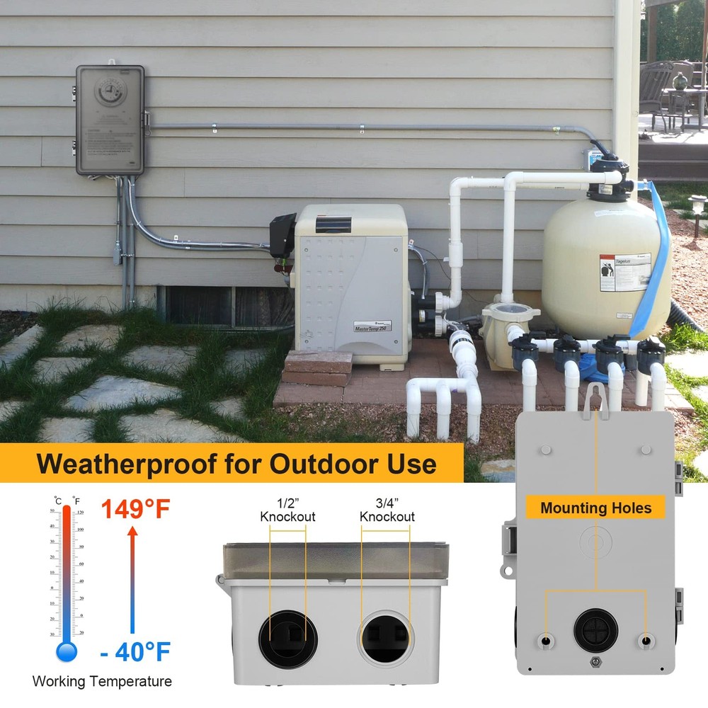 Pool Timer, 24-Hour Cycle Mechanical Timer Switch, 40 AMP, 2HP, 120, 240, 277...