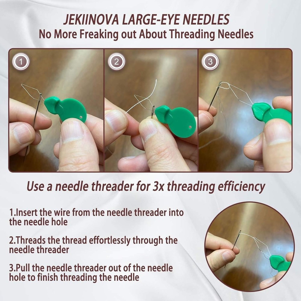 50 Large Eye Needles with Threaders & Storage - Effortless Sewing