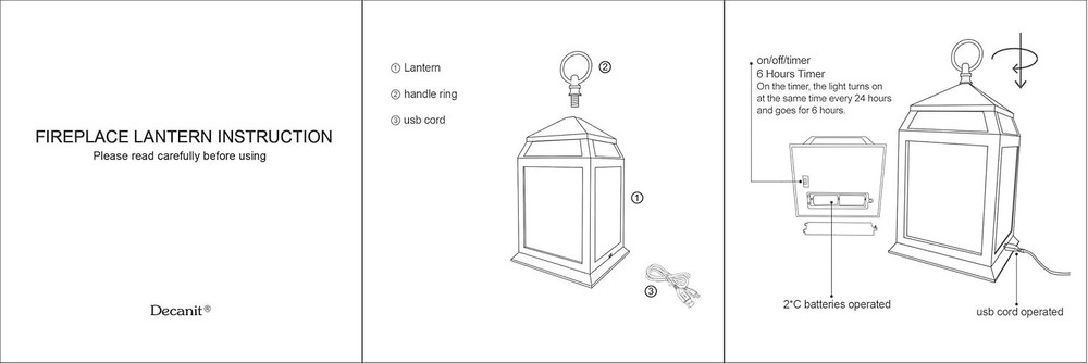 Black Tabletop Fireplace Lantern, Realistic Flame, Timer, USB/Battery, Indoor...
