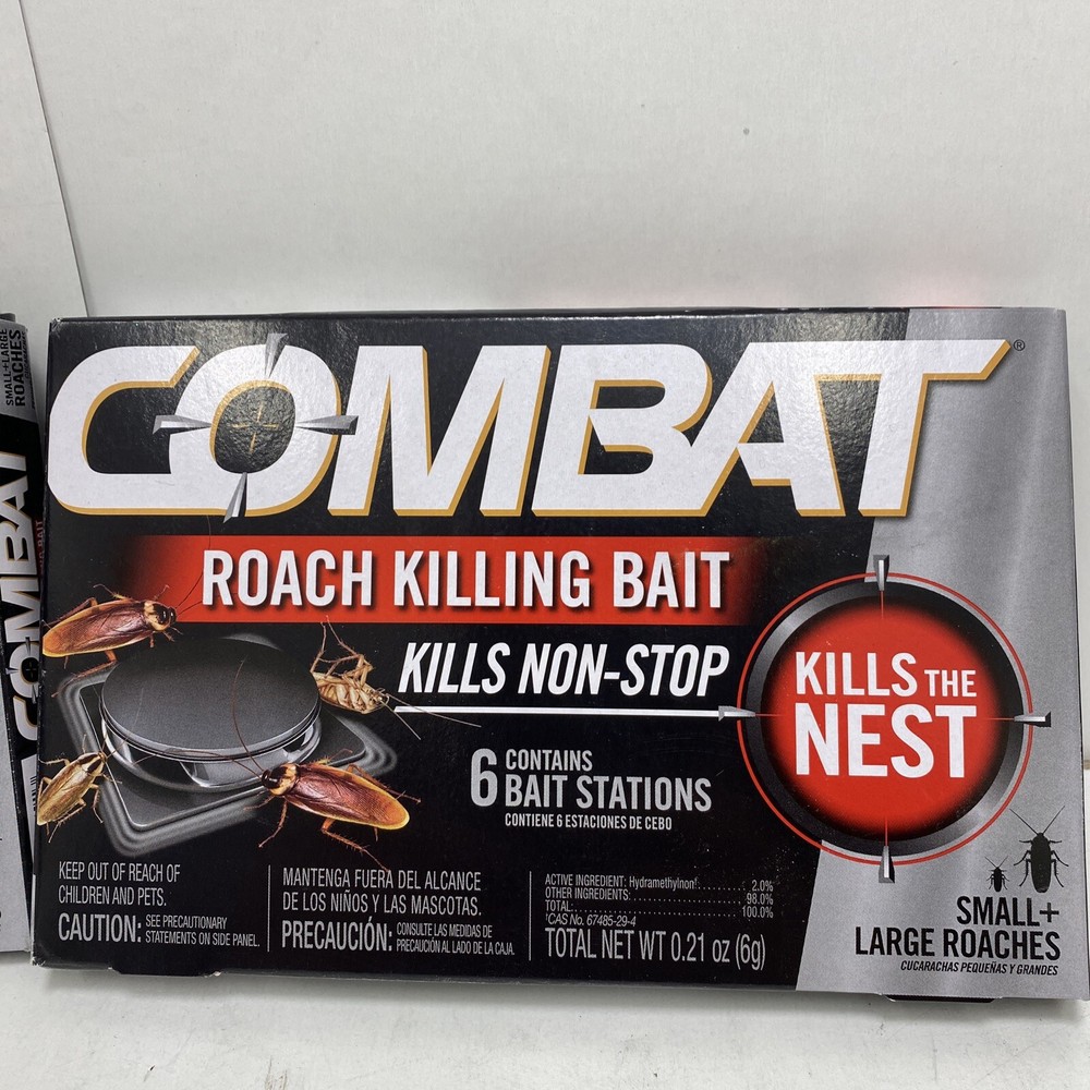 2pk Combat ROACH KILLING BAIT STATION Kills Nest LARGE & SMALL ROACHES 6 Count