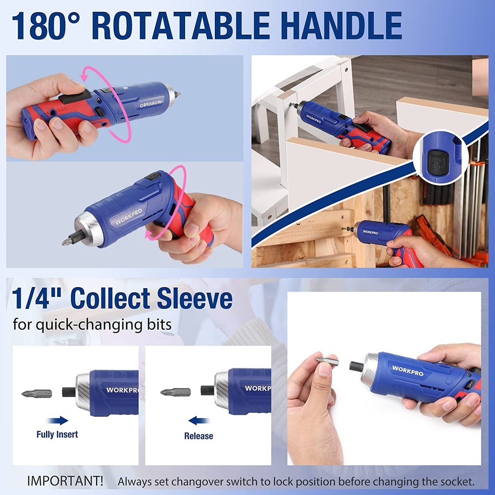 WORKPRO Home Tool Set 3.7V Rotatable Electric Screwdriver 18PC Portable Tool Kit