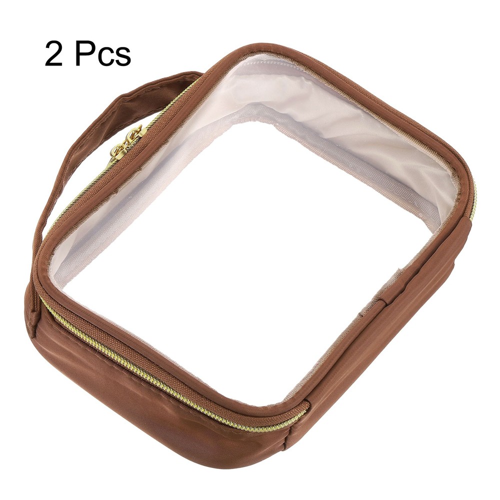 2pcs Clear Toiletry Bag PVC Clear Makeup Bag with Handle, Brown