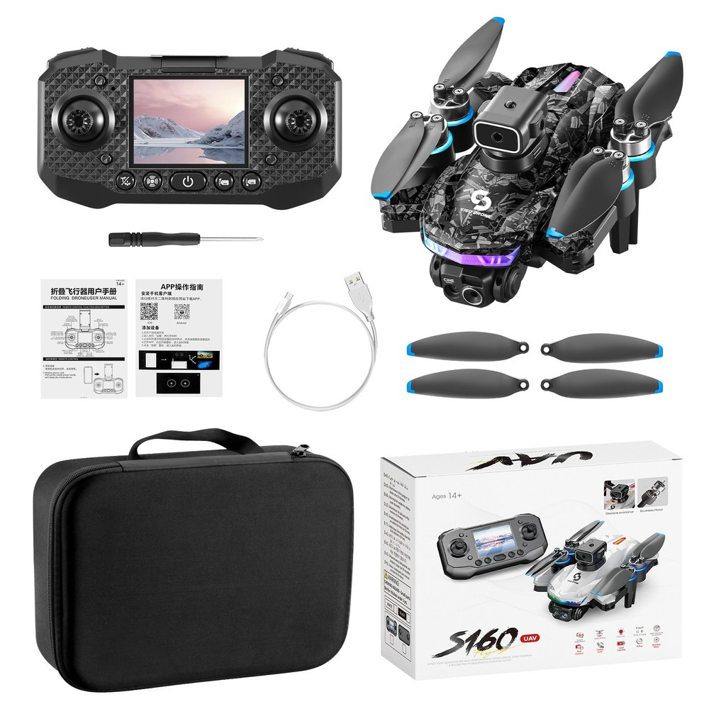 Drone WIFI FPV 4K Dual Camera Obstacle Avoidance Remote Control with Screen S160