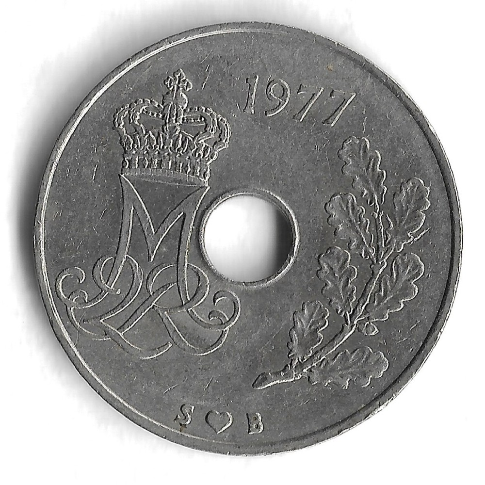 1977 Denmark 25 Ore World Coin - KM# 861