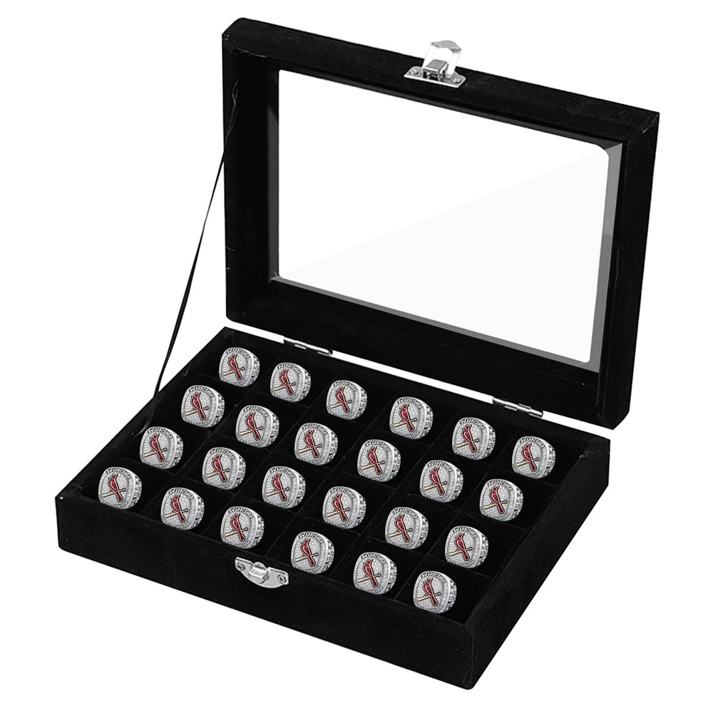24 Slots Championship Ring Display Case, Sports Baseball Ring Display Case Box
