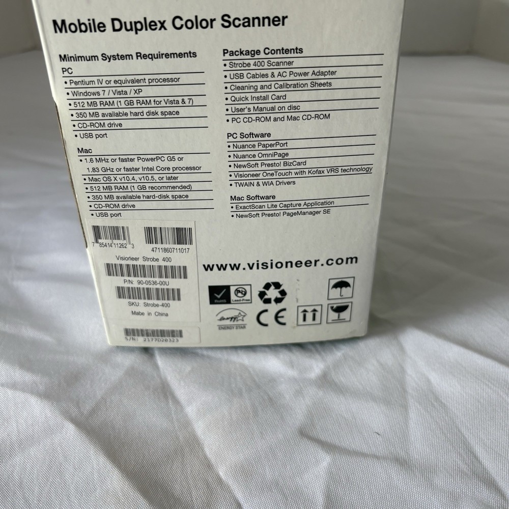 Visioneer Strobe 400 Electronic Portable Sheetfed Scanner Open Box