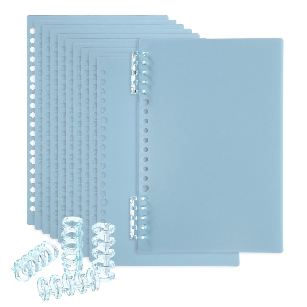12 Pack A5 22 Mil Plastic Notebook Binder Covers with Binding Comb, Light blue