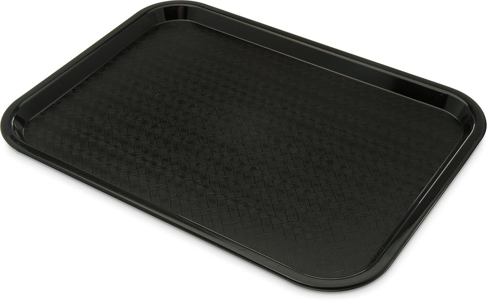 Customizable 12" x 16" Black Plastic Tray with Scratch-Resistant Weave Design