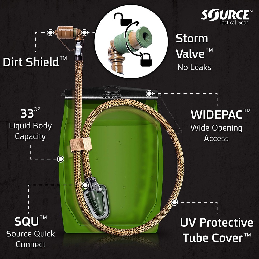 Source Tactical Kangaroo 1L Collapsible Widepac Hydration Bladder - High-Flow...