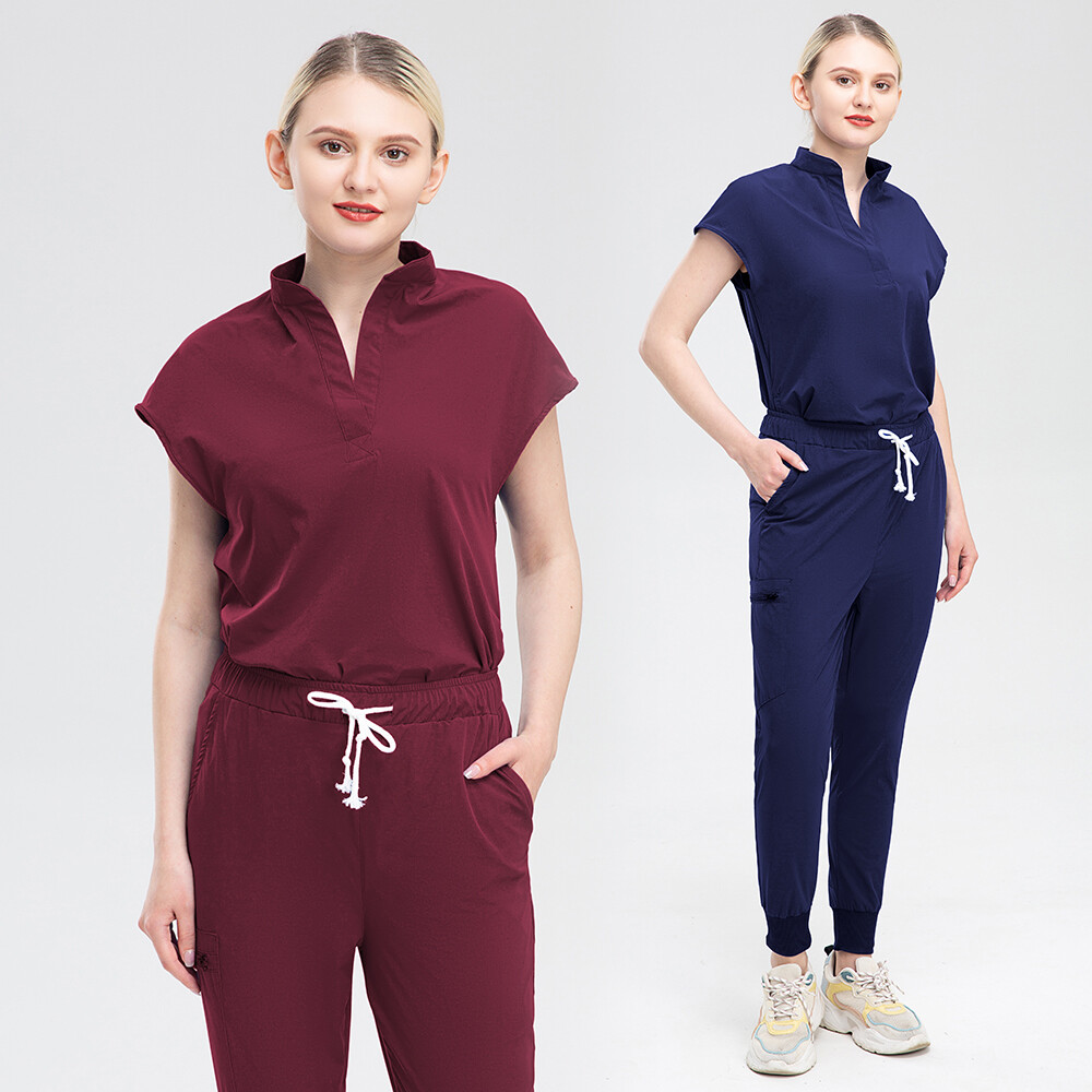 Women Scrub Sets Stretch Jogger Drawstring Pants Nurse Uniform Medical Workware