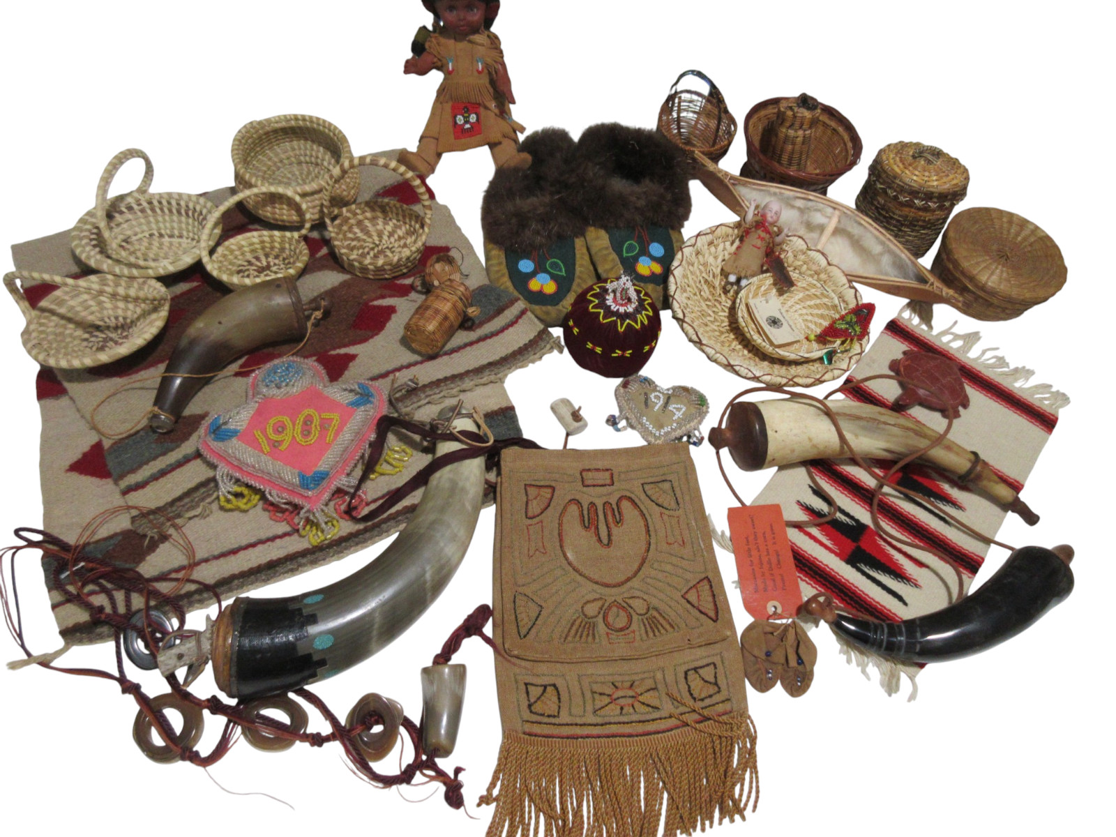 Antique Native American Indian Ojibwe Leather Beaded Moccasins Adult Baby