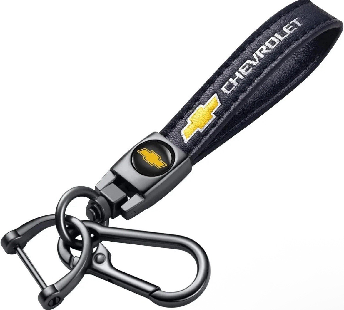 Chevrolet Genuine Leather Black Chrome Car Keychain for Chevrolet Equinox Impala