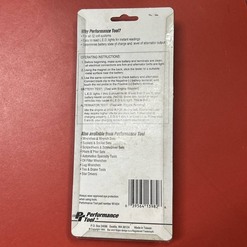 Performance Tools W2980 Battery & Alternator Voltage Checker 12VDC