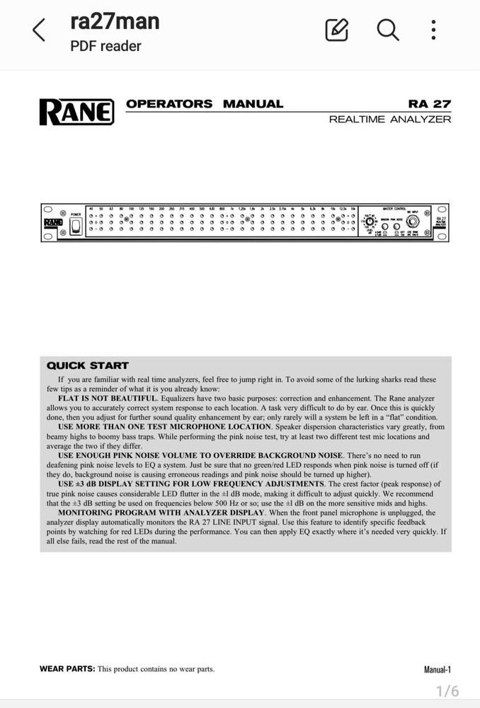 Rane RA 27 Realtime Spectrum Analyzer